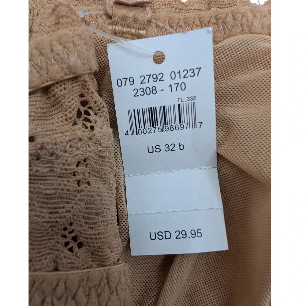 Aerie Happy Lace Bandeau Bra Tan Floral Scalloped‎ Underwire Convertible - 32B